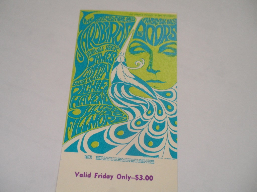 THE DOORS Original__1967__CONCERT TICKET__Fillmore West__San Francisco__EX+