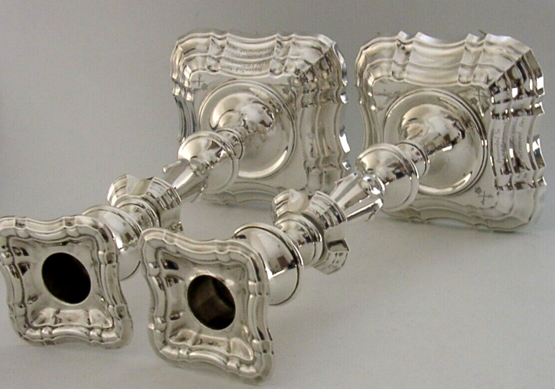 LARGE 9.5 inch ANTIQUE STERLING SILVER MILITARY CANDLESTICKS 1910 APTC 1260g