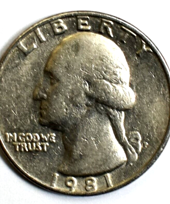 1981 P Quarter Filled Mint Mark Filled Lettering, Die Clash, DD Multi Error