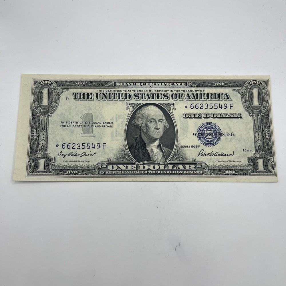 1935-F **STAR NOTE** $1 Dollar Blue Seal Silver Certificate Off Centered