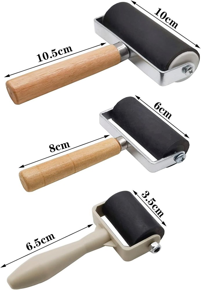 3 Pack Rubber Rollers with 3 Sizes for Crafting Brayer Rollers - Inking Roller