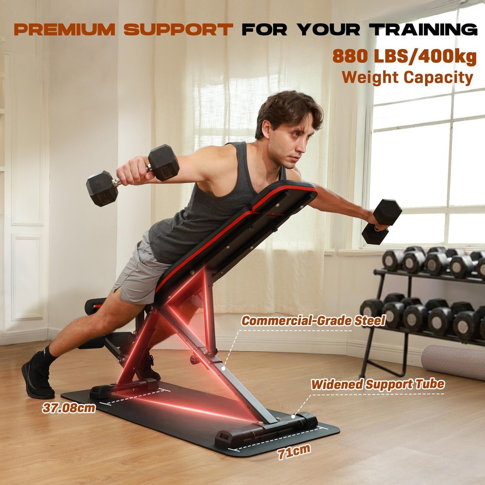 Roygym Adjustable Weight Bench, 880LB Foldable Workout Bench with Extended He...