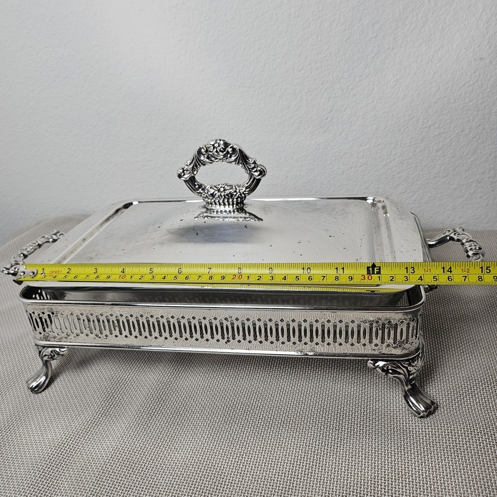 Vintage Oneida Silver Plated Pyrex Casserole Dish Holder Footed Serving Stand