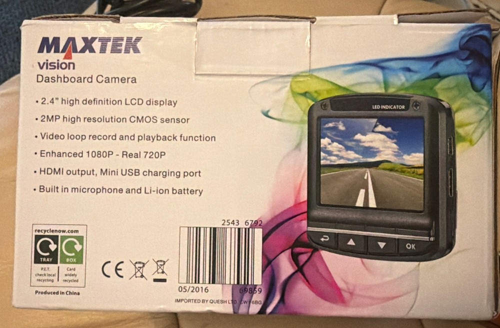 Maxtek Dash Cam full hd + 8GB SD Card