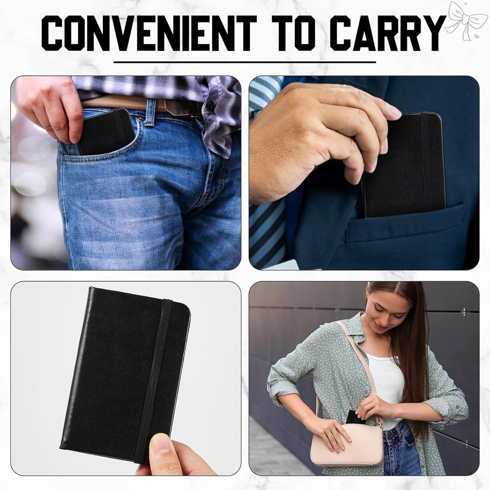 Compact 4-Pc Black Leather Notepad Set - 50 Pages Each for On-the-Go Notes