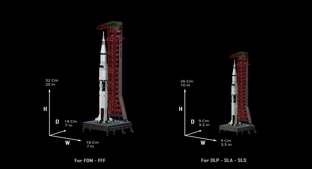 Saturn V Rocket and Launch Pad Apollo 3D model, file STL OBJ for 3D Printer