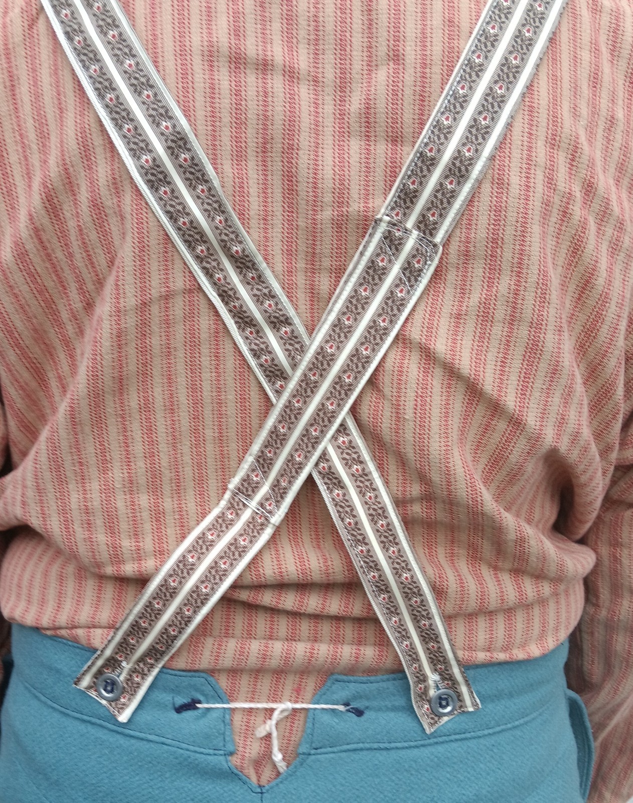 Civil War HANDSEWN Suspender Braces REDUCED SHOULDER SLIP Golden Tan w/Green