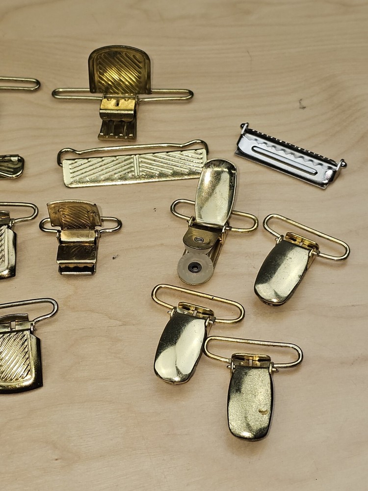 Vintage Suspender Hardware Brass 12 Pieces NOS