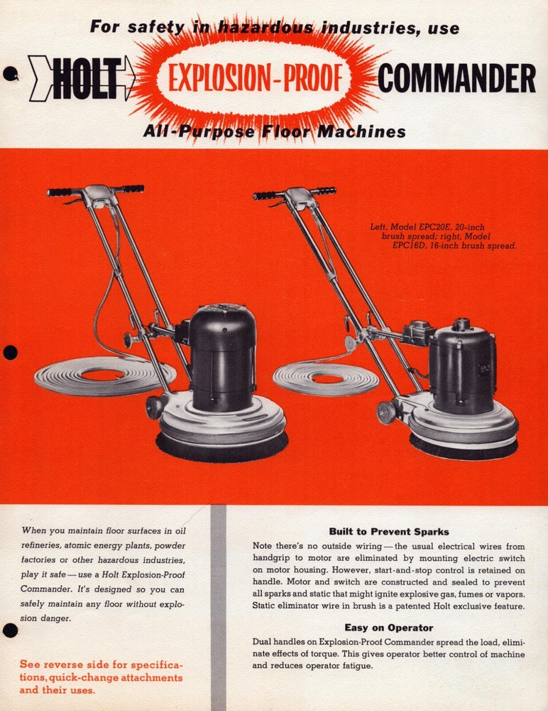 1958  Holt  Commander  Floor Buffing Machine Advertisement  11" x 8"