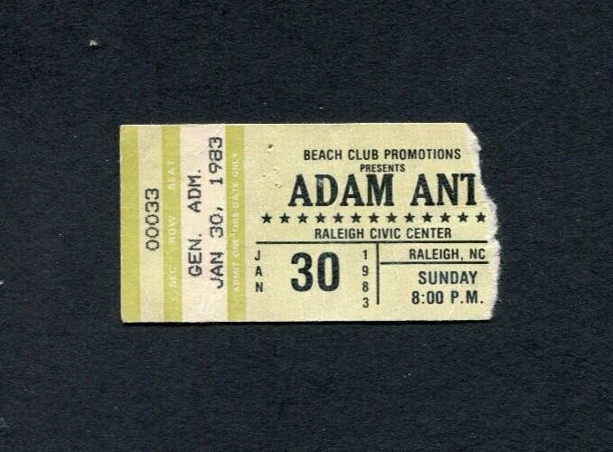Adam Ant & Scandal 1983 Concert Ticket Stub Raleigh, NC, Friend or Foe