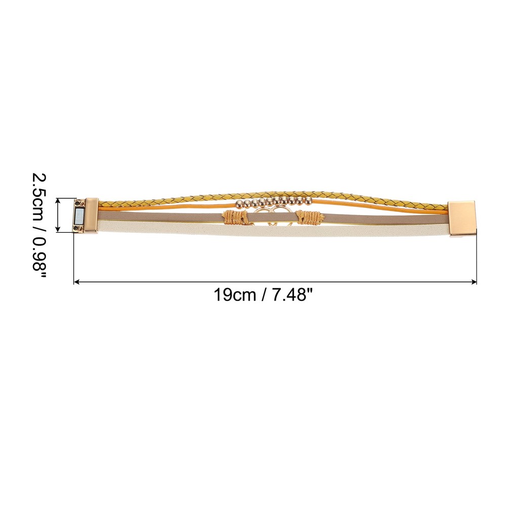 Leather Wrap Bracelets, Hand Woven Multilayer Stackable Boho, Yellow