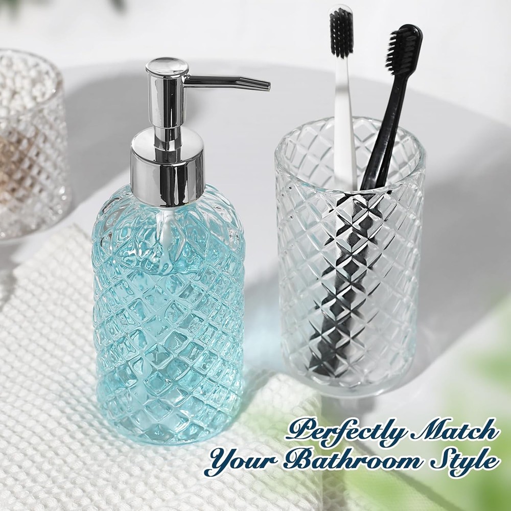 Bathroom Accessories Set, 4 Pack Clear Glass Bath Accessory Sets Complete, Diamo