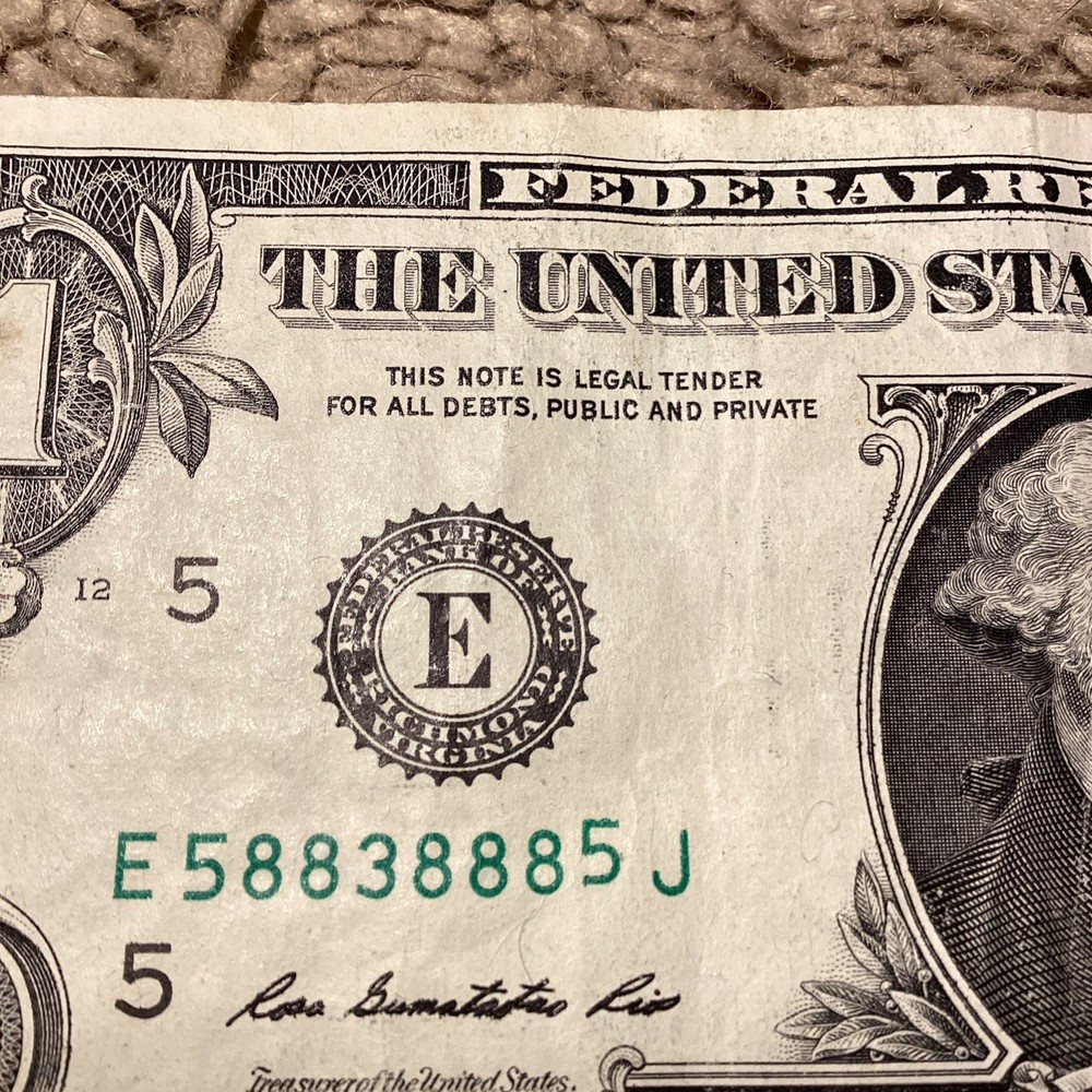 One Dollar Bill ink Error, ink from back on front