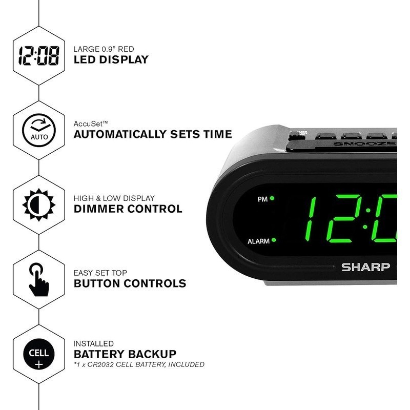 Digital Alarm Clock Automatic Time Set DST Backup Battery Indoor Dimmer Control