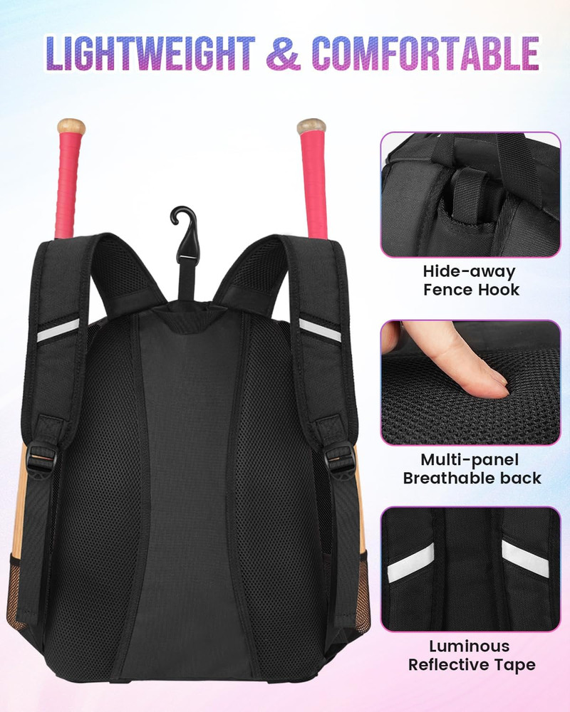 Softball Bag, Lightweight Baseball Backpack with Shoe Compartment, Baseball Bag
