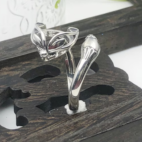 Adjustable Thai Sterling Silver Fox Ring Blank (10x10mm Round Blank)