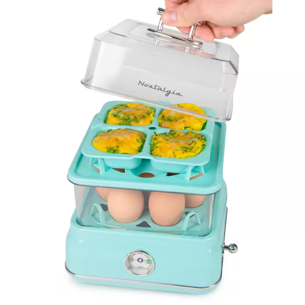 14-Egg Blue Egg Cooker with Built-In Timer