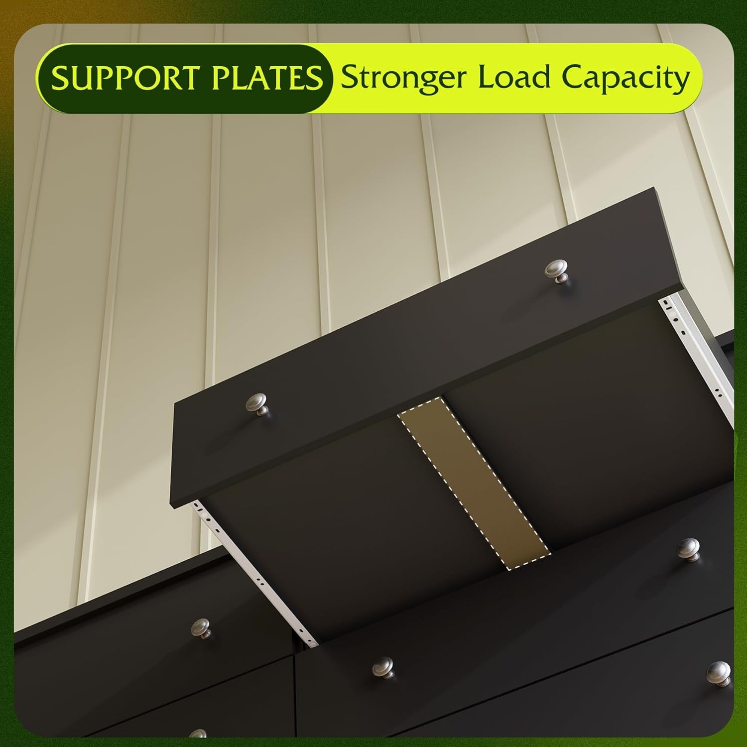 Black Wooden 6-Drawer Dresser, 59" Wide Modern Chest for Bedroom & Living Room