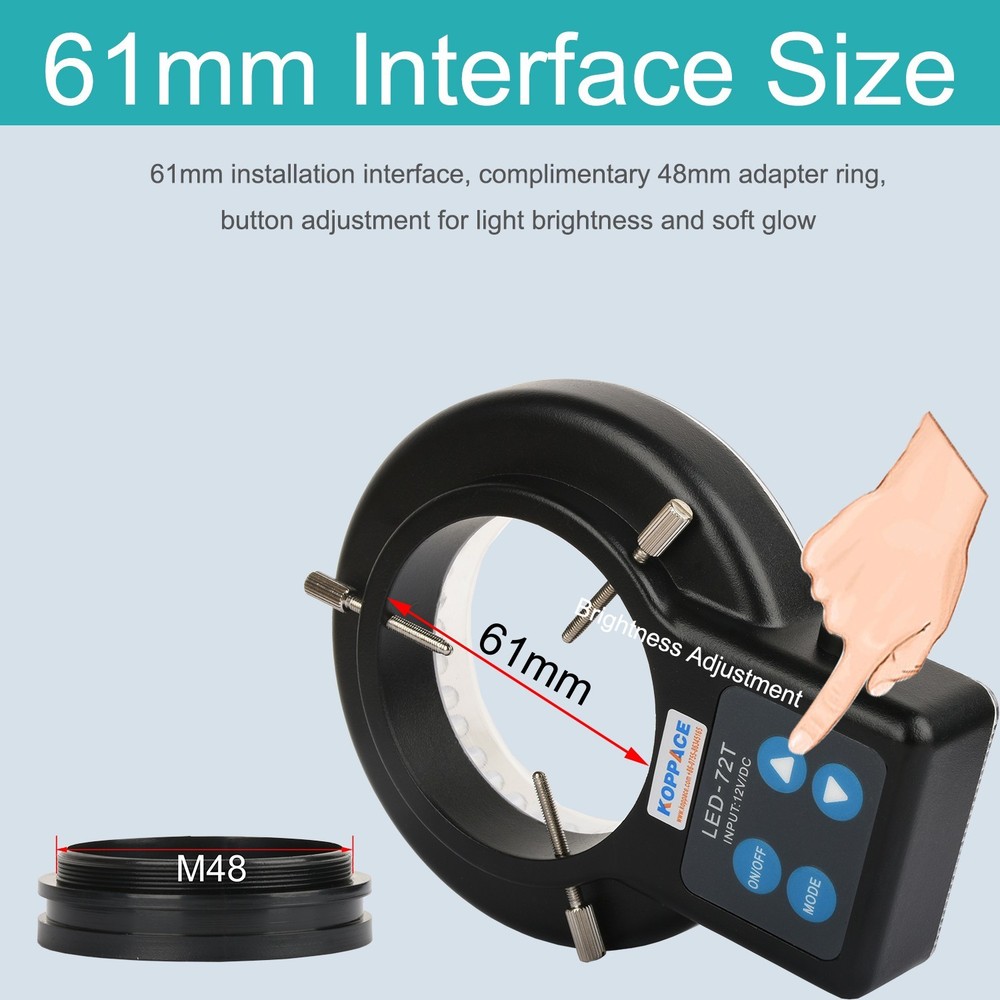 KOPPACE Microscope LED Ring Light - 61mm Adjustable, 72 Bead Light Source