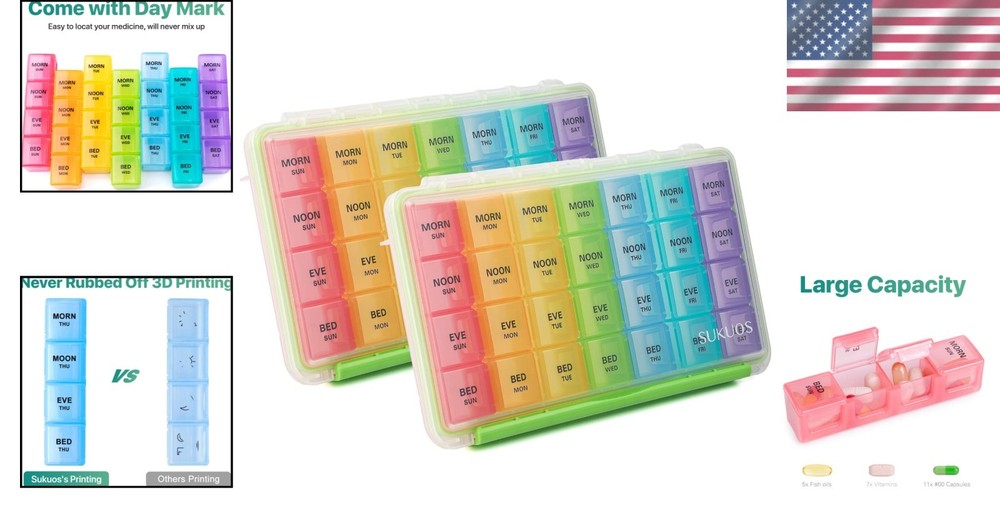 Moisture-Resistant 7-Day Pill Box (2 Pcs)