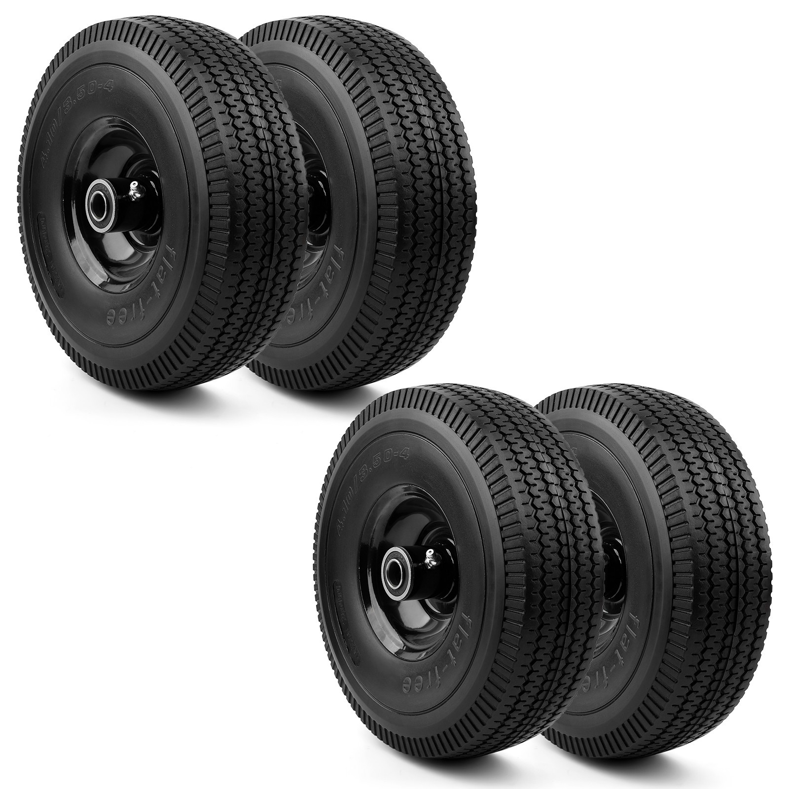 4PCS Upgrade 4.10/3.50-4 Flat Free Solid Rubber Tire and Wheel, 10" Solid Tires
