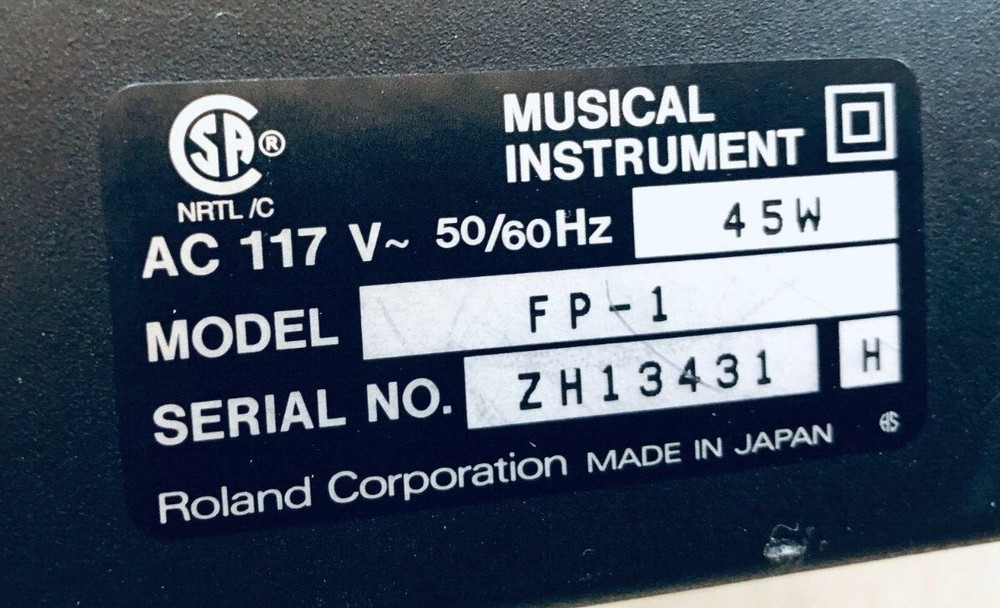 Roland FP 1 Digital keyboard Power Cord Cable
