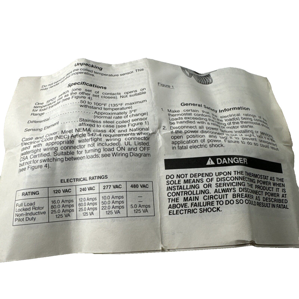 NEW OLD STOCK DAYTON SPDT TEMPERATURE CONTROL 4E-636