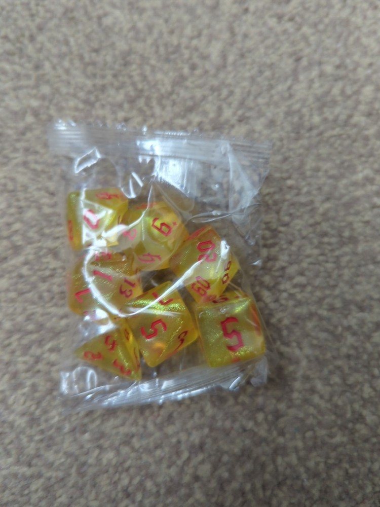 Yellow And Red Glitter Dice Set