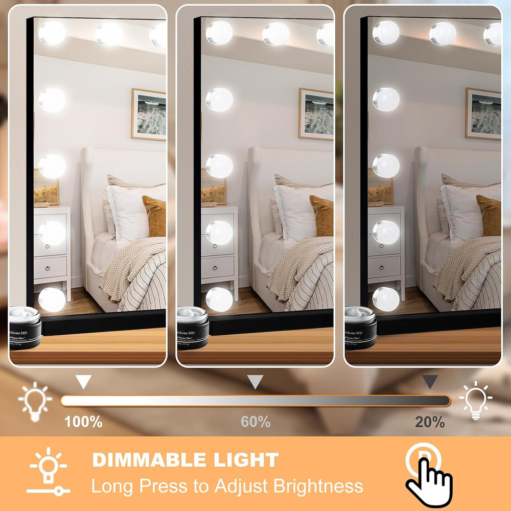 Black Hollywood Lighted Makeup Mirror with 15 Dimmable Bulbs