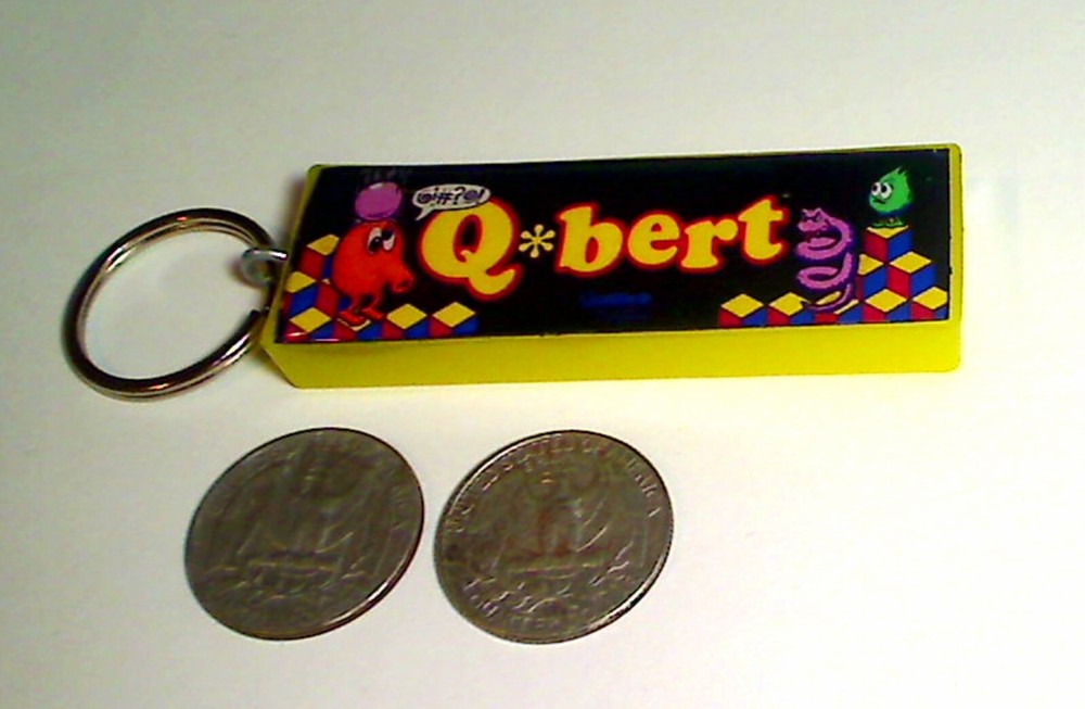Q-Bert Arcade Marquee Coin Door accessory Keychain