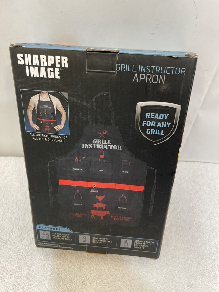 Sharper Image Backyard BBQ Barbecue Chef Black Grill Instructor Apron