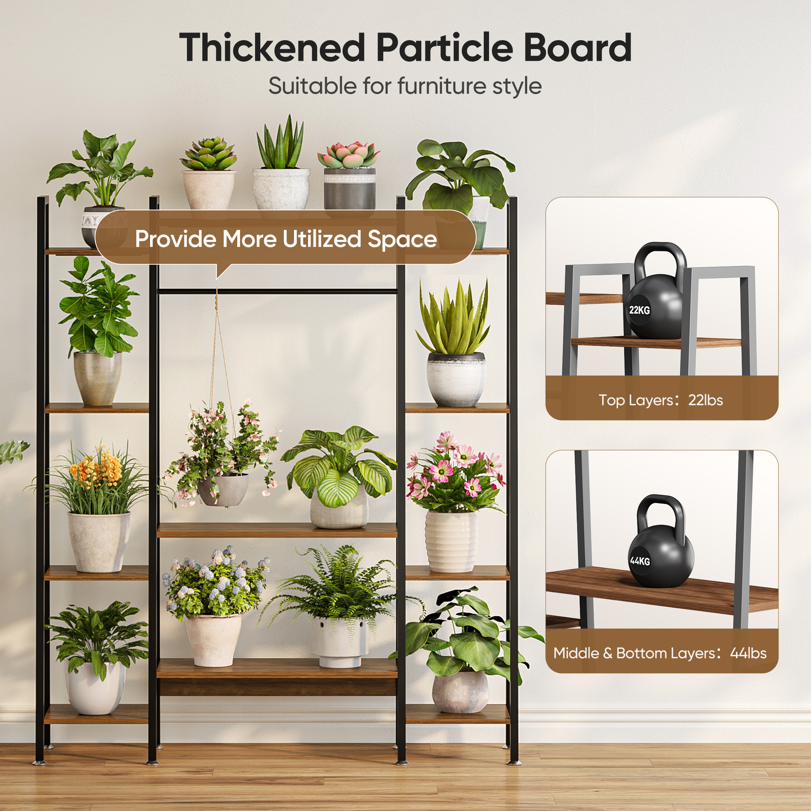 11 Tiers Plant Stand Holder Shelf with Grow Lights Tall Plant Display Rack Metal