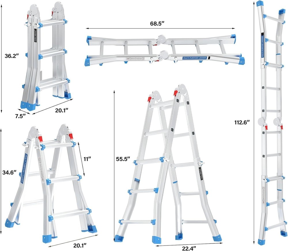 Multi-Position Ladder, Telescoping A-Frame & Extension Ladder, Compact Storage