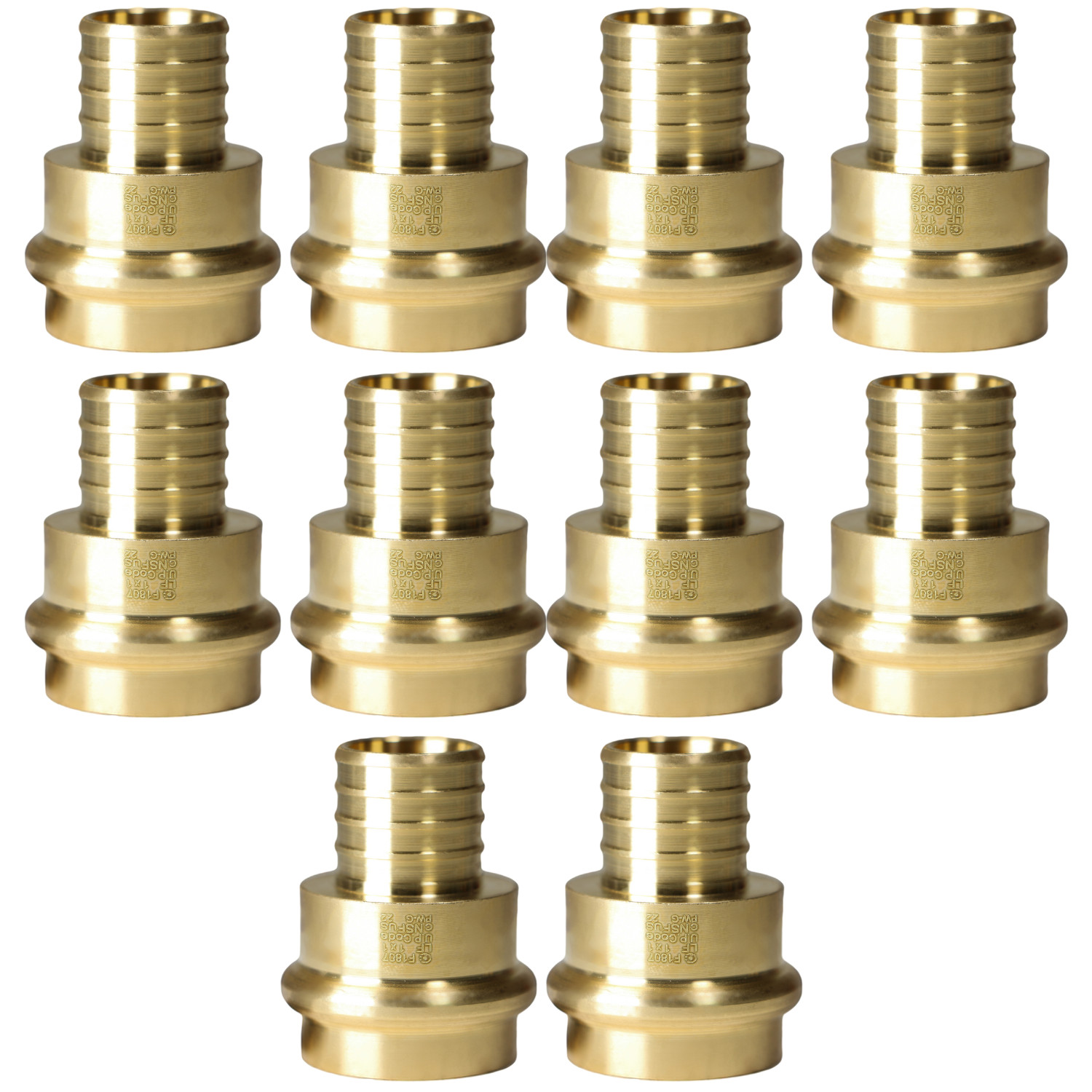 10 Pack XFITTING 1" Pex B x 1" Press Coupling, Lead Free Brass