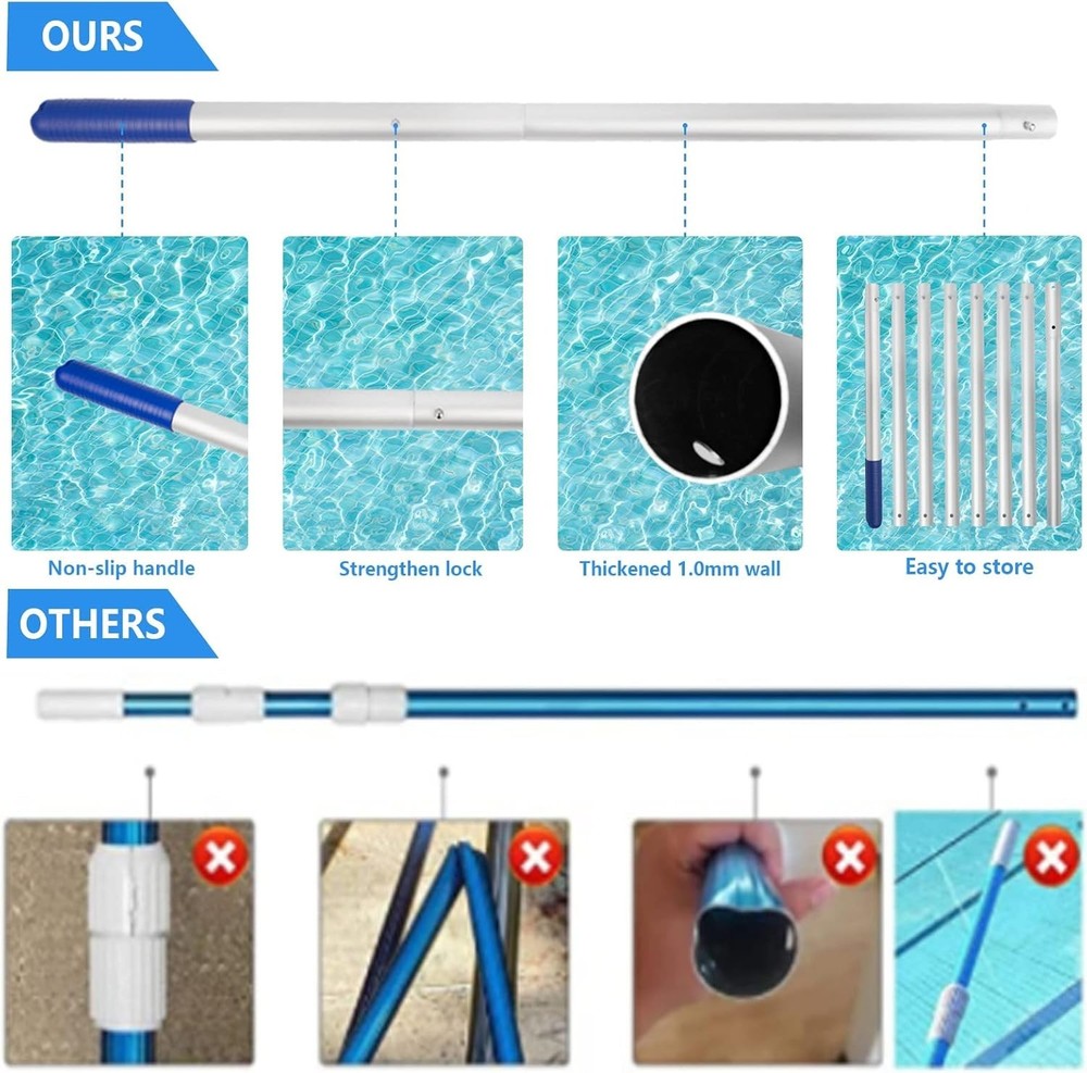 Lightweight Adjustable Pool Rake Net with 10ft Pole for Easy Debris Removal