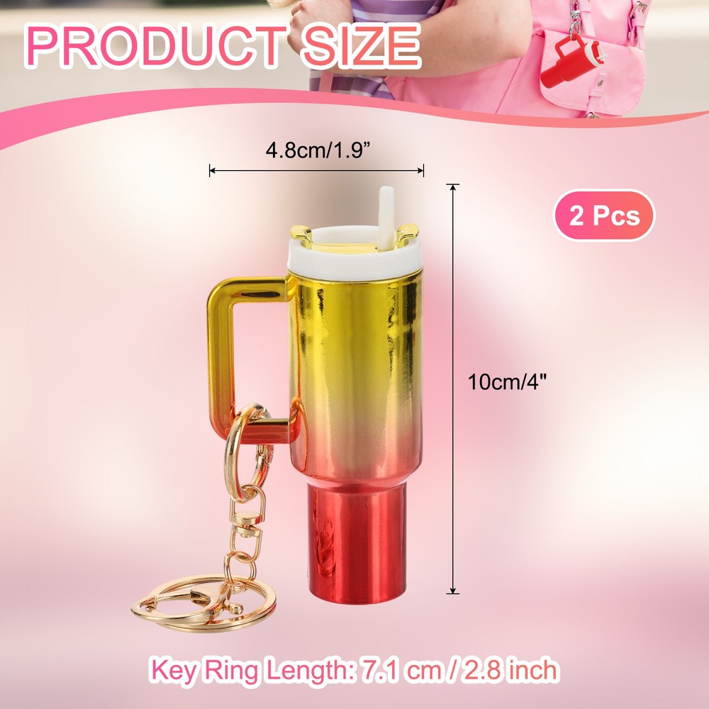 Mini Cup Keychain, 2Pcs Mini Tumbler Key Chains, Gradient-Gold Red