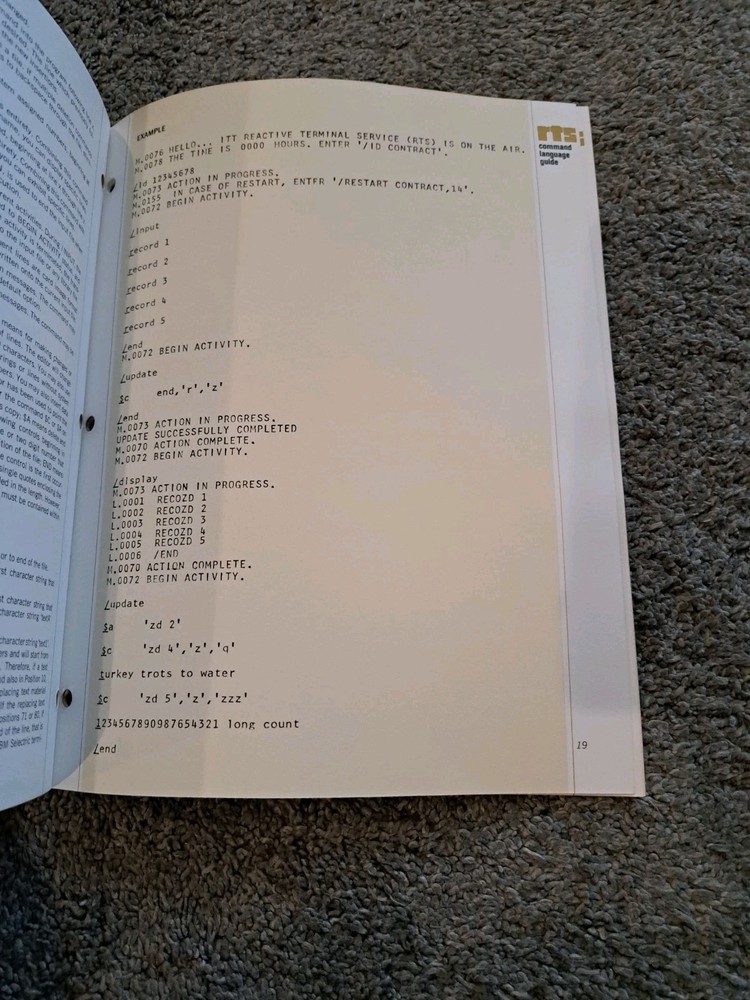 1968 ITT Data Services RTS Command Language Guide Manual