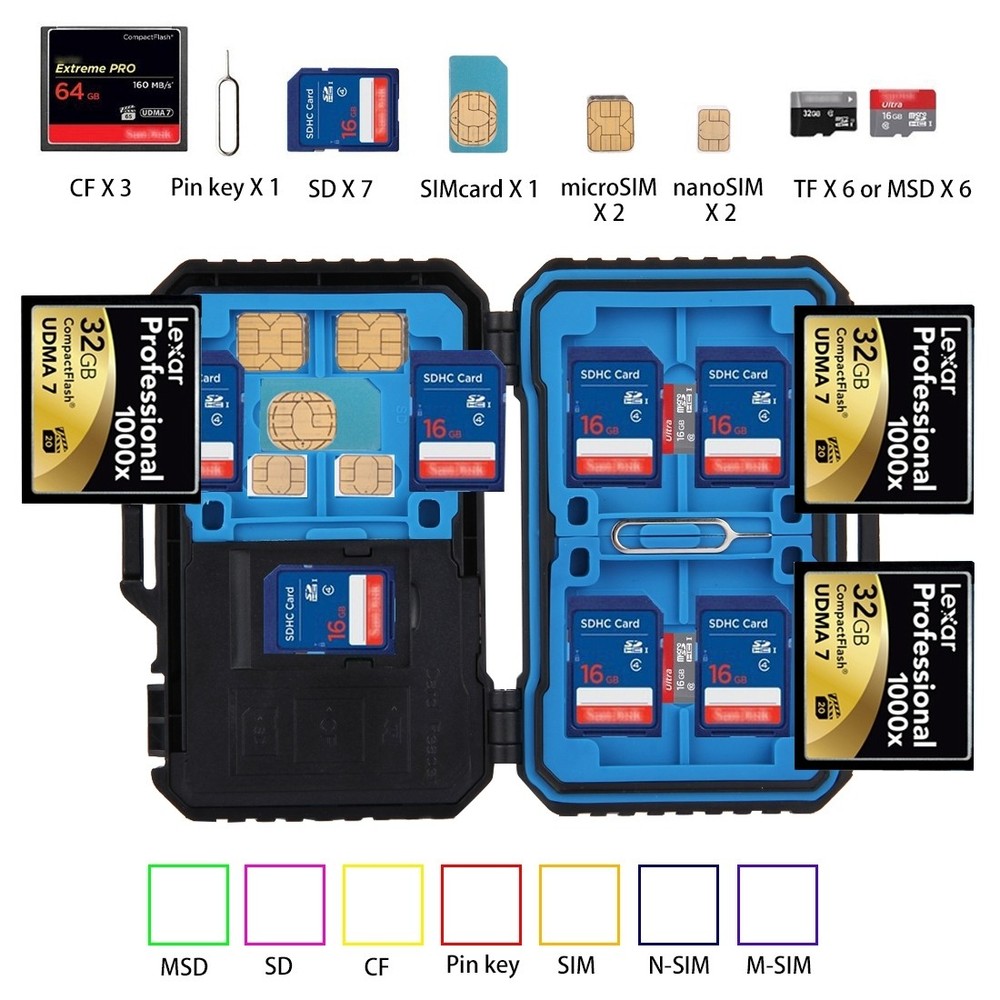 22 Slot SIM SD TF CF MSD Memory Card Reader Holder Case Storage Organizer Box