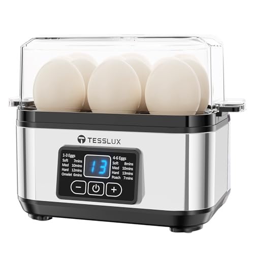Egg Cooker Electric - 6 Egg Capacity for Hard Boiled, Poached, Scrambled Eggs &