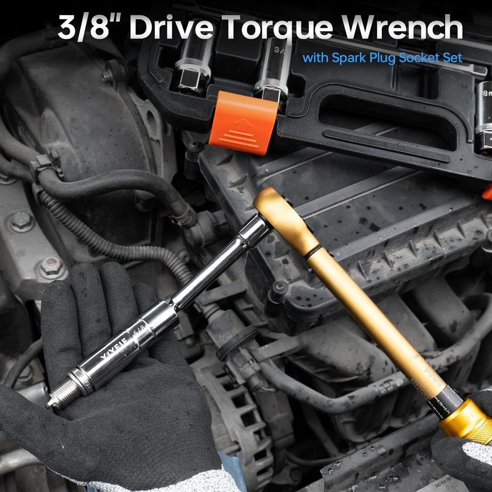10PCS Magnetic Spark Plug Socket Set with Torque Wrench 3/8 Drive, 10-45 FT.LB (