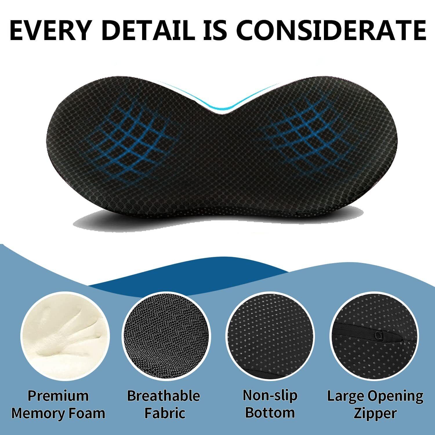 Memory Foam Car Seat Cushion Sciatica Lower Back Pain Relief Driver Seat