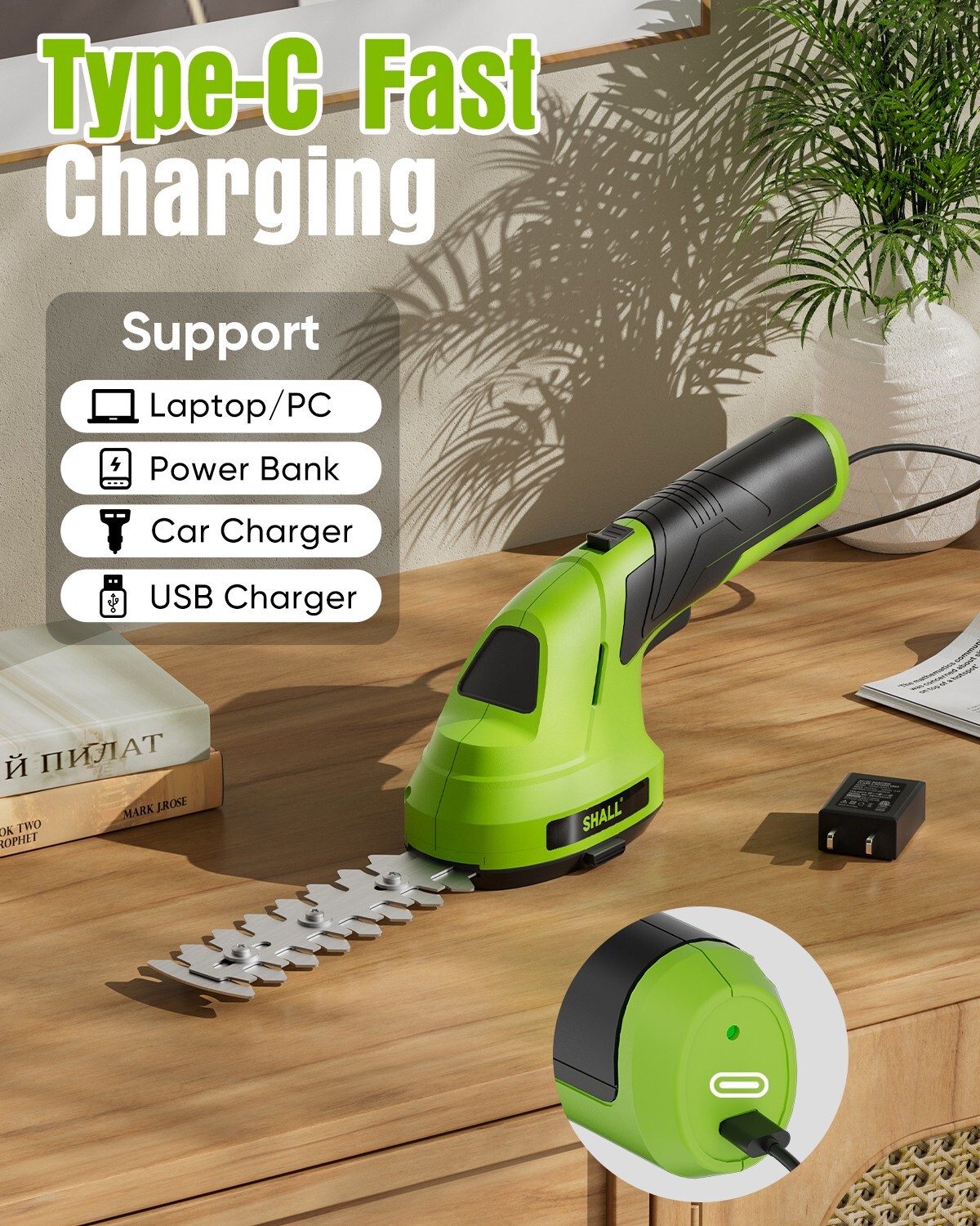 SHALL 2 in 1 Cordless Grass Shear & Hedge Trimmer - 7.2V Electric Bush Trimmer