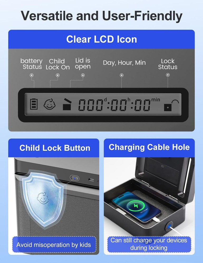 Metal Time Lock Box Phone Timed Locked Box With Timer Electronic Locking Contain