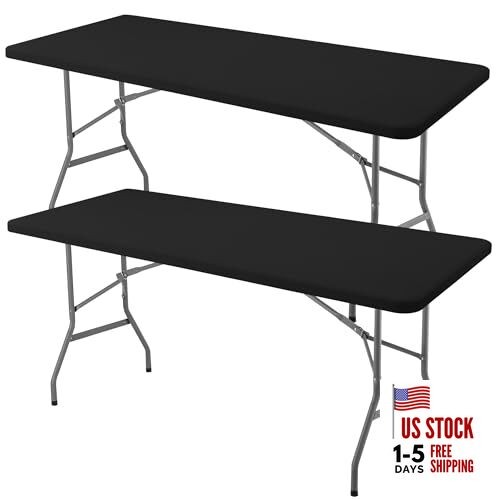 Fitted Table Cloth Rectangle Table 42x72 Inch-2 Pack Black Elastic Spandex