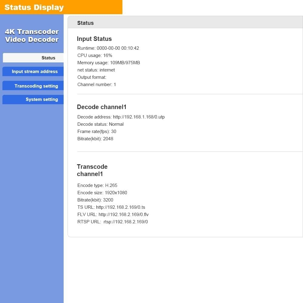 4K HD Video Encoder Transcoder Decoder for RTSP M3U8 RTMP UDP HLS To HDMI