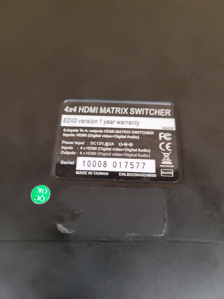 4X4 HDMI MATRIX SWITCHER NO RACK EARS (TESTED)