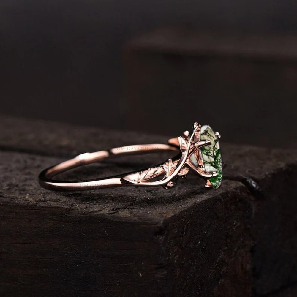 Natural Moss Agate Ring, 925 Sterling Silver, Leaf Twig Ring- All Size