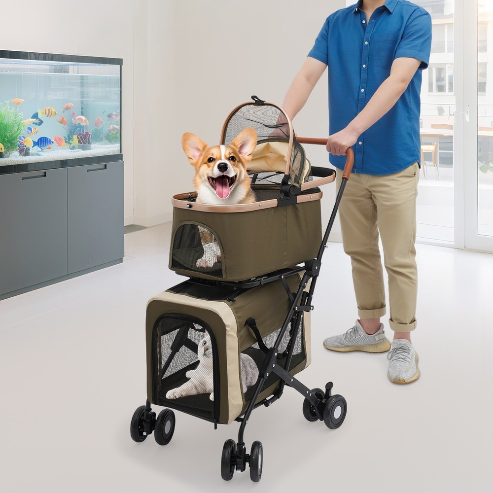 2-Tiers Dog & Cat Stroller Foldable Pet Stroller Small & Medium Dogs Stroller