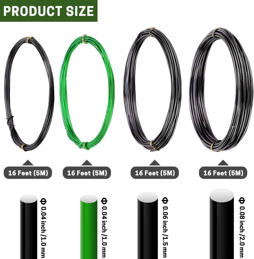 Aluminum Bonsai Training Wire Set 4 Rolls 64 Ft