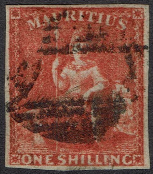 MAURITIUS 1859 BRITANNIA 1/- IMPERF USED